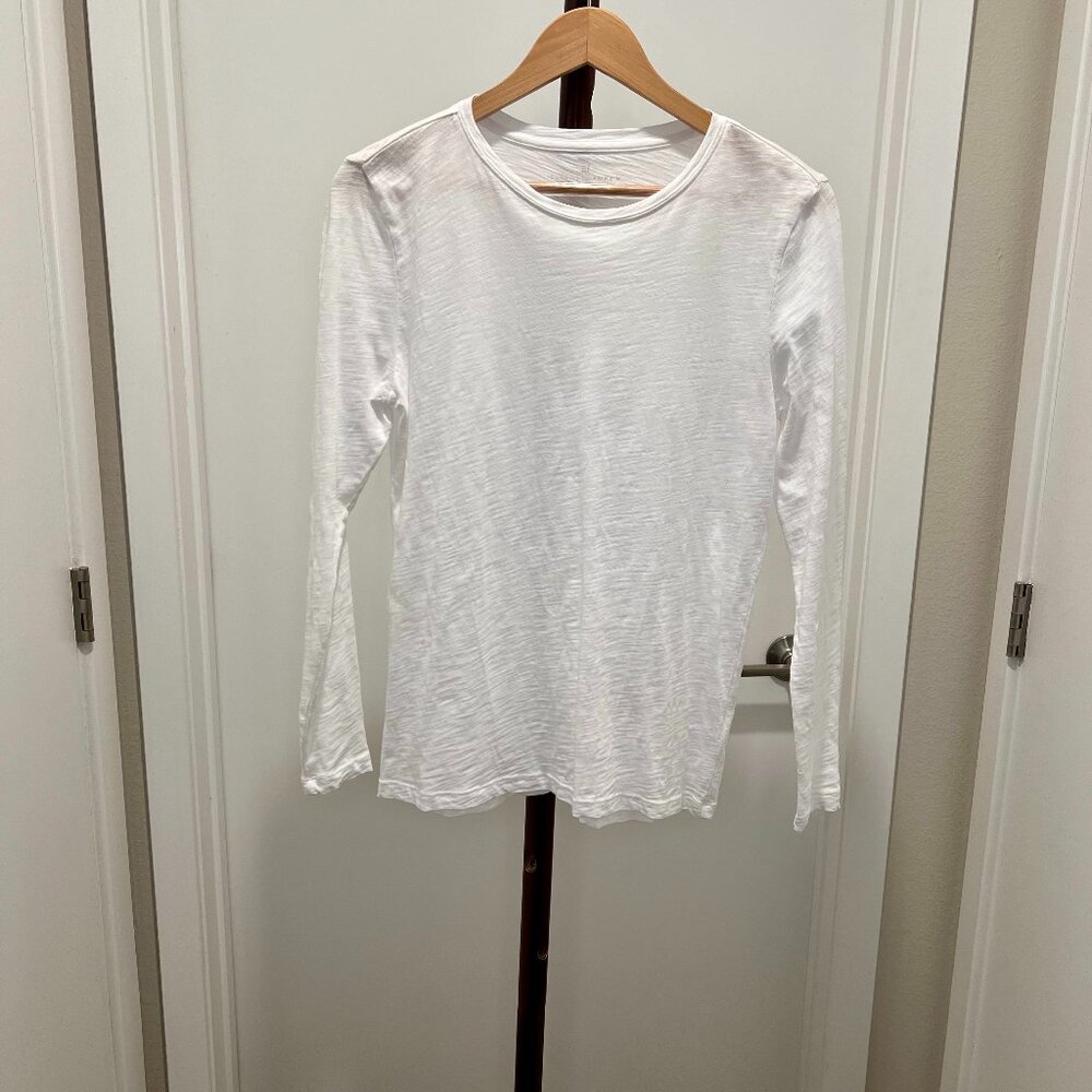 Elliott Lauren - Long Sleeve Cotton Slub Crewneck T-Shirt X-Small - White